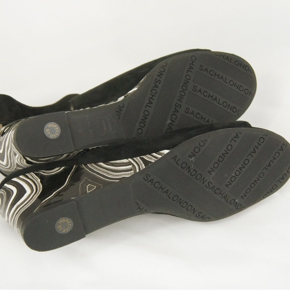 Sacha London Vilma Leather Suede Black White Open Toe Marble Wedge Heel Shoes - Picture 4 of 4